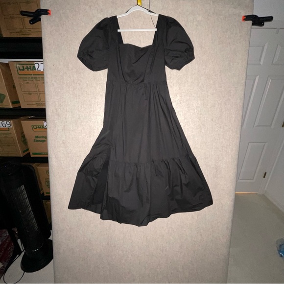Womens Astr long black dress with puff sleeves and elastic bodice L - Picture 2 of 6